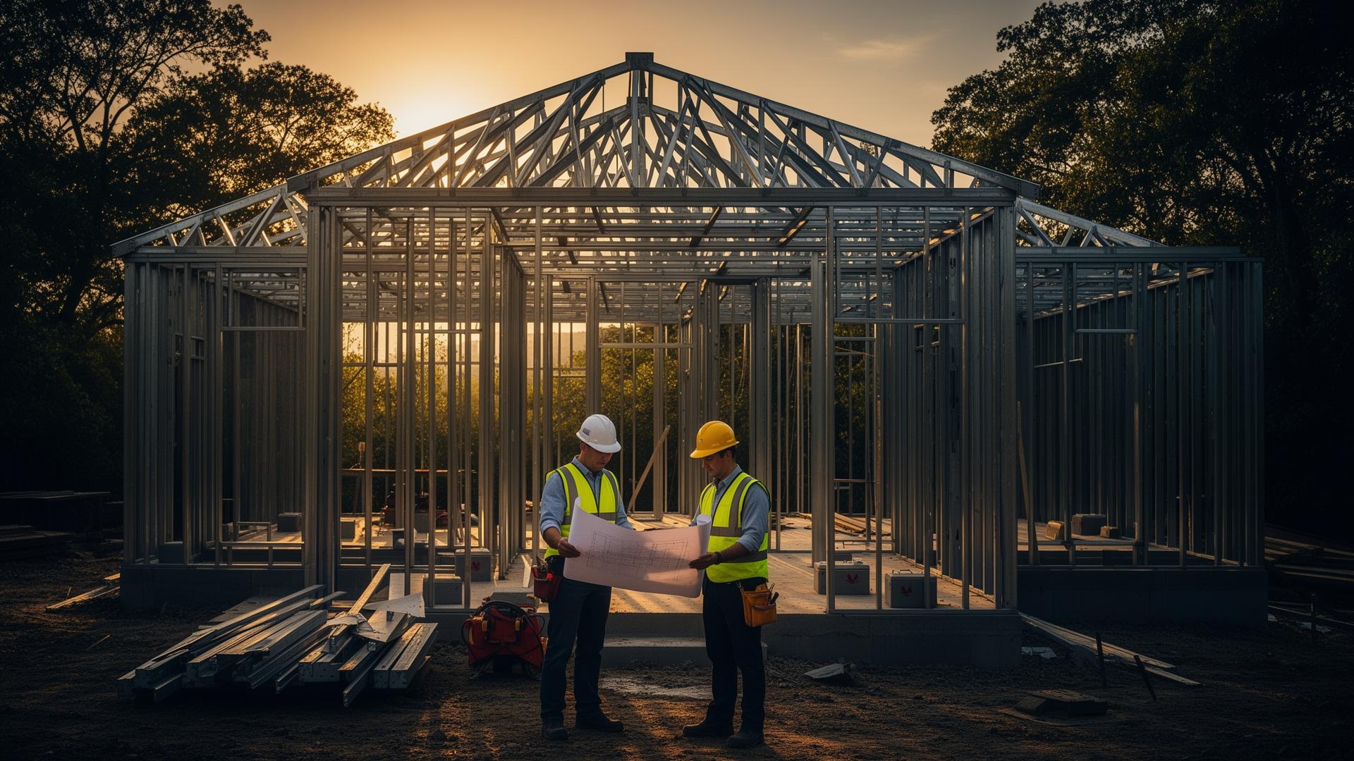 Construction site at golden hour